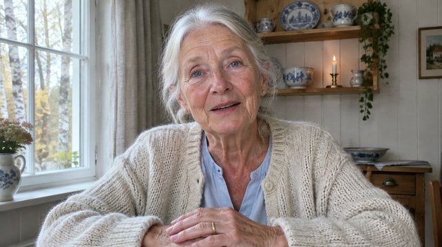 Solveig at her kitchen table